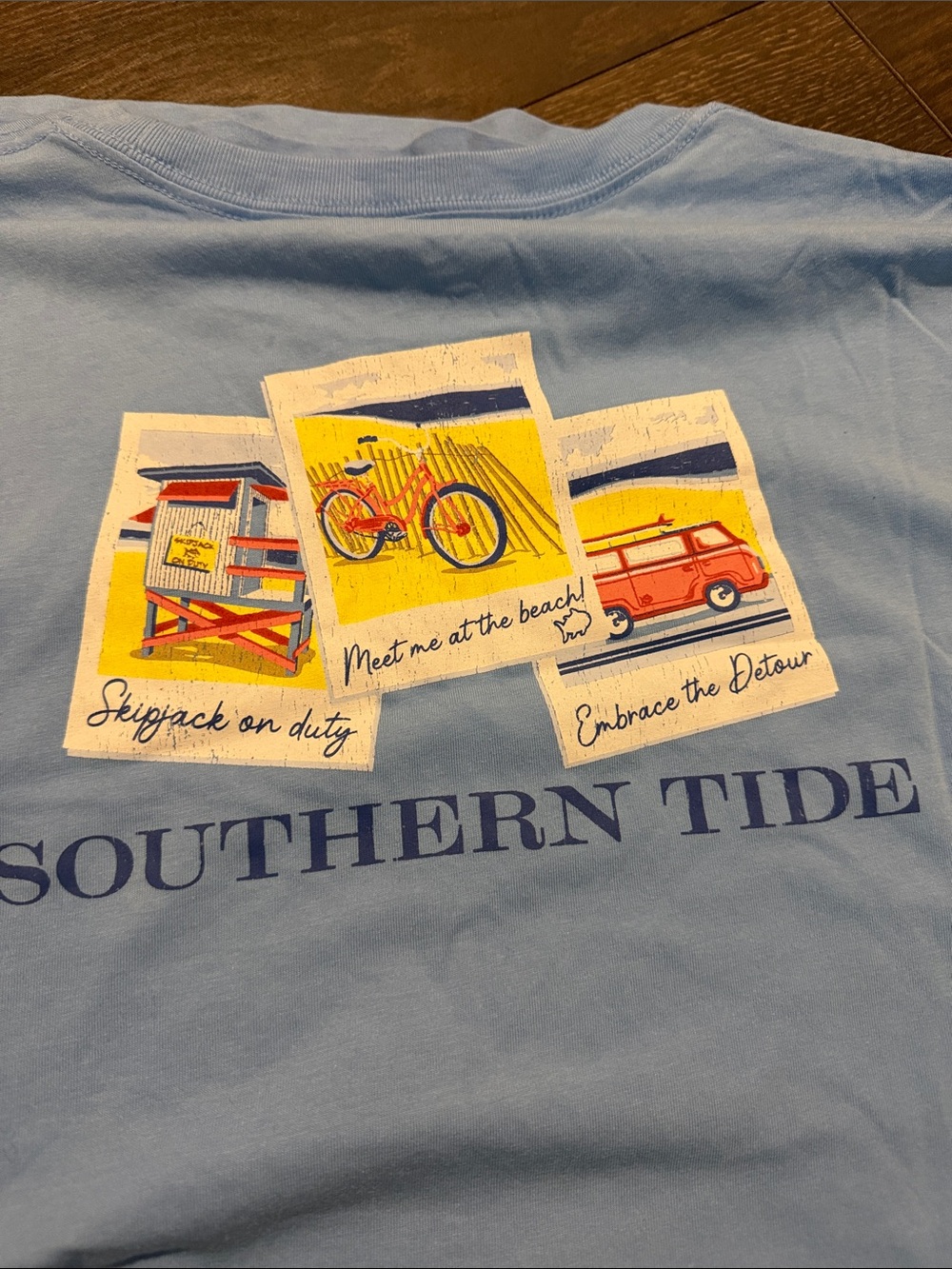 Southern Tide Light Blue Short Sleeve Tee with Bicycle Pocket Graphic